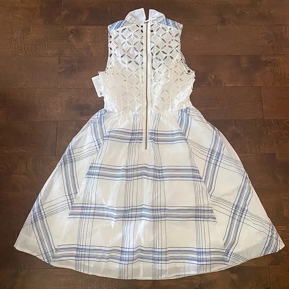NWT Anthropologie Moulinette Blue & White Grid and Eyelet Summer Spring Dress - Picture 6 of 6